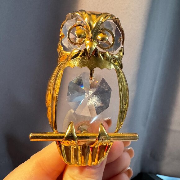 1992 Mascot International Owl Suncatcher Gold Tone Window Hanging With Crystal B - Picture 1 of 10